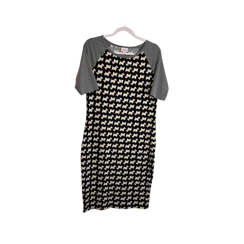 LulaRoe Julia Scottie Dog Black Red White Midi Dress Womens Size M